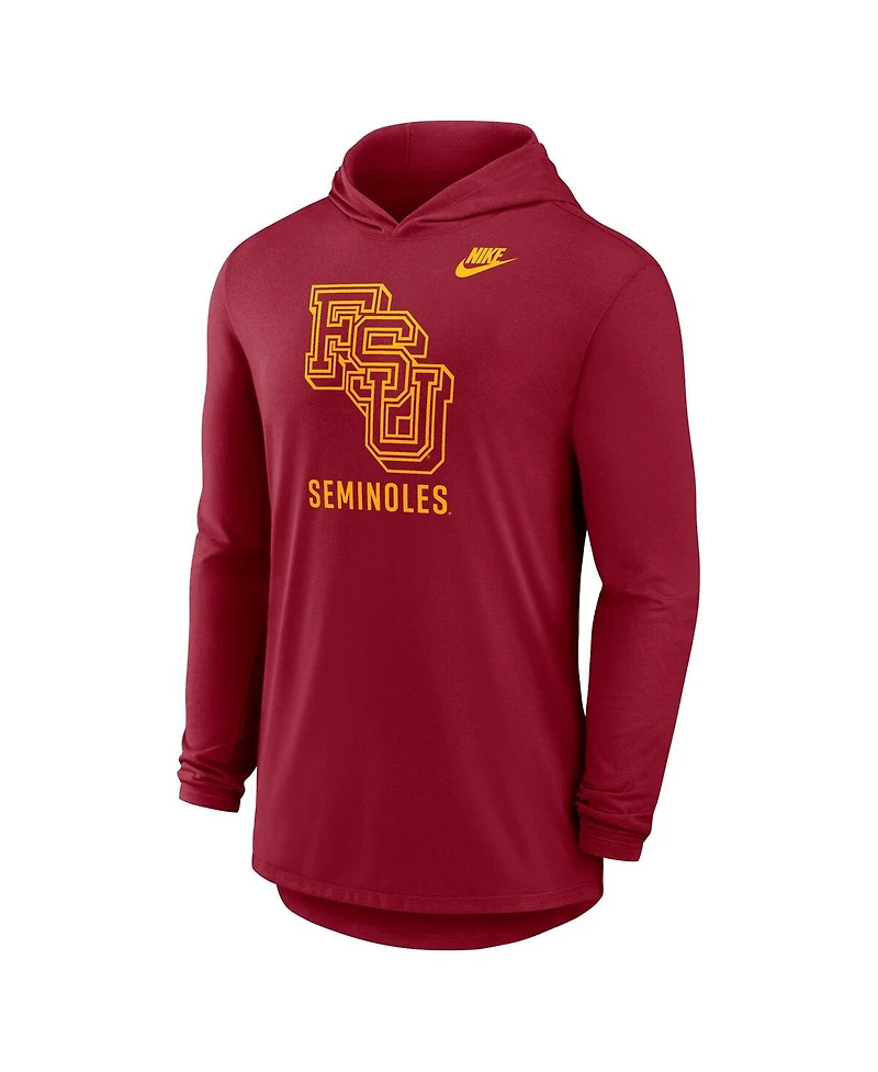 Nike Men's Garnet Florida State Seminoles Legacy Tri-Blend Dri-fit Long Sleeve Hoodie T-Shirt