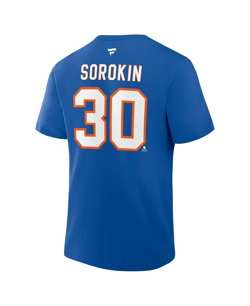 Fanatics Men's Ilya Sorokin Royal New York Islanders Authentic Stack Name Number T-Shirt
