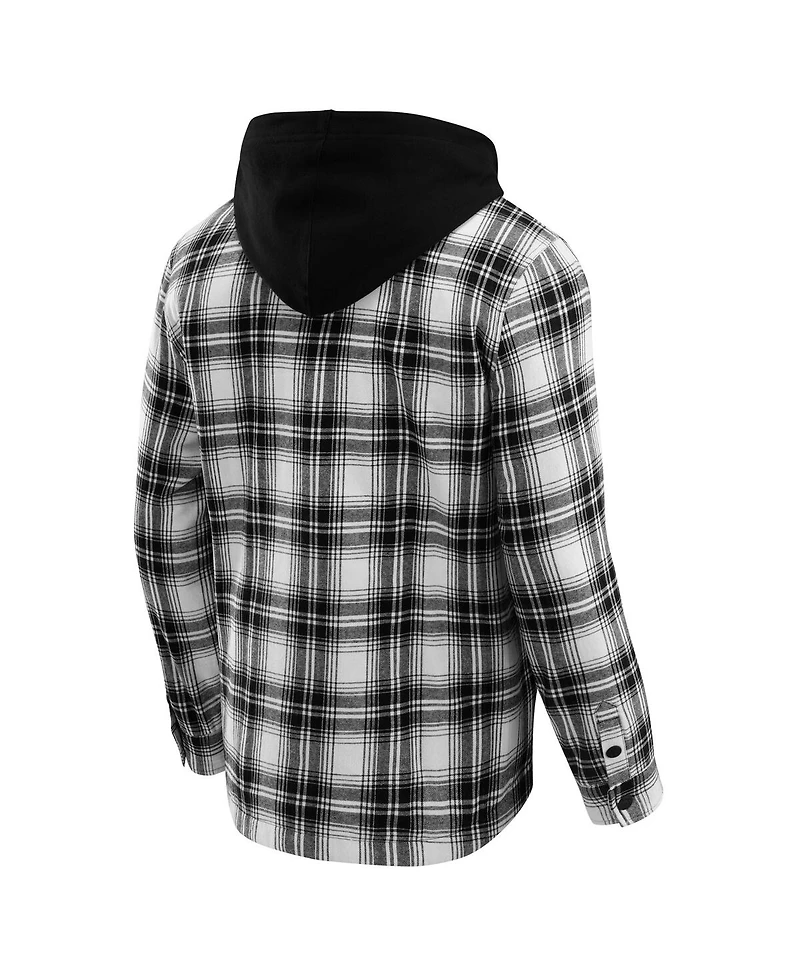 Men's Nfl x Darius Rucker Collection by Fanatics Black Detroit Lions Plaid Flannel Quilted Full-Snap Hooded Shacket