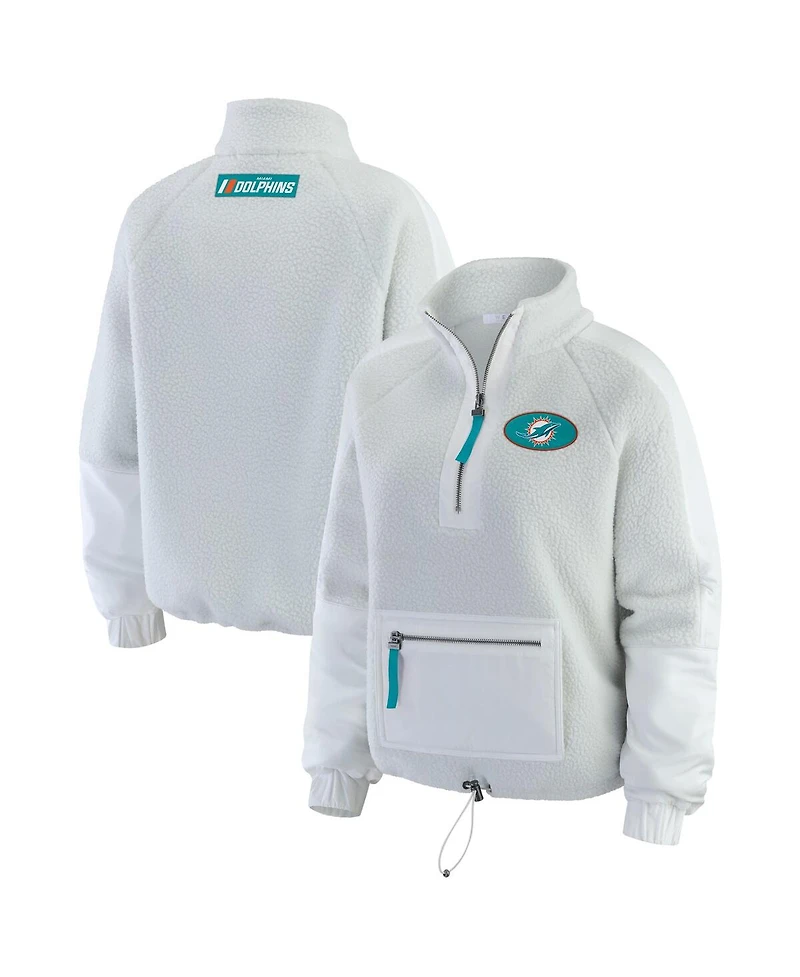 Wear by Erin Andrews Women's White Miami Dolphins Polar Fleece Half-Zip Jacket