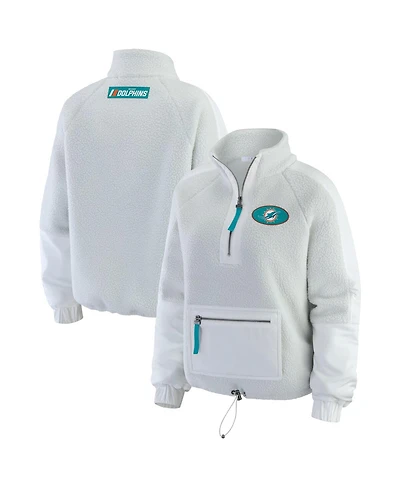 Wear by Erin Andrews Women's White Miami Dolphins Polar Fleece Half-Zip Jacket