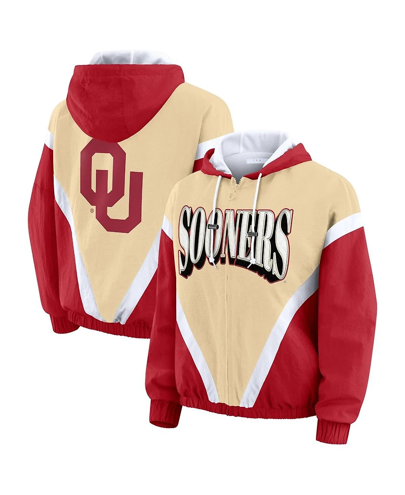 Wear by Erin Andrews Women's Gold/Crimson Oklahoma Sooners Color Block Full-Zip Hoodie Windbreaker Jacket