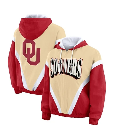 Wear by Erin Andrews Women's Gold/Crimson Oklahoma Sooners Color Block Full-Zip Hoodie Windbreaker Jacket