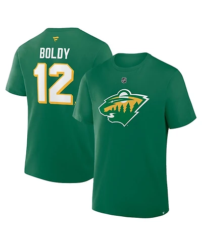 Fanatics Men's Matthew Boldy Kelly Green Minnesota Wild Authentic Stack Name Number T-Shirt