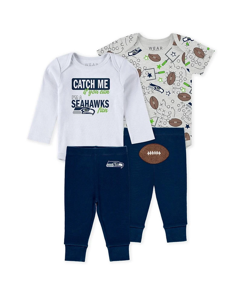 Wear by Erin Andrews Baby Boys and Girls Newborn 3-Piece Seattle Seahawks Turn Me Around Bodysuits Pant Set