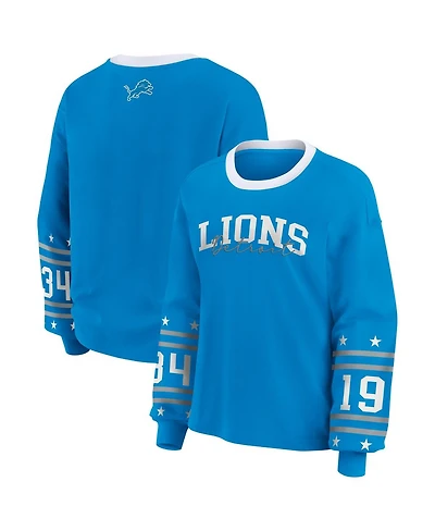 Wear by Erin Andrews Women's Blue Detroit Lions Plus Sport Long-Sleeve T-Shirt