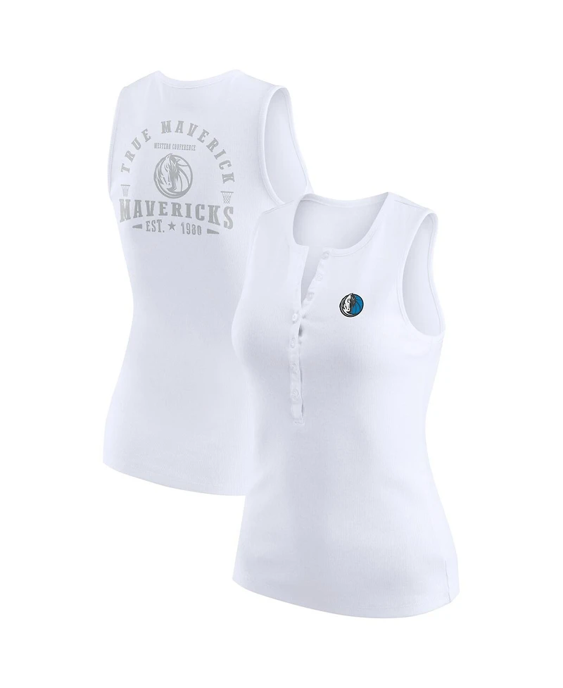 Wear by Erin Andrews Women's White Dallas Mavericks Rib-Knit Henley Tank Top