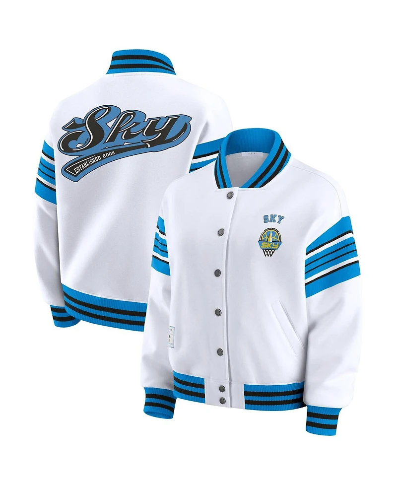 Wear by Erin Andrews Women's White/Sky Blue Chicago Sky Full-Snap Fleece Sweatshirt Jacket