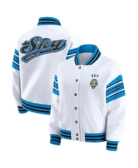 Wear by Erin Andrews Women's White/Sky Blue Chicago Sky Full-Snap Fleece Sweatshirt Jacket