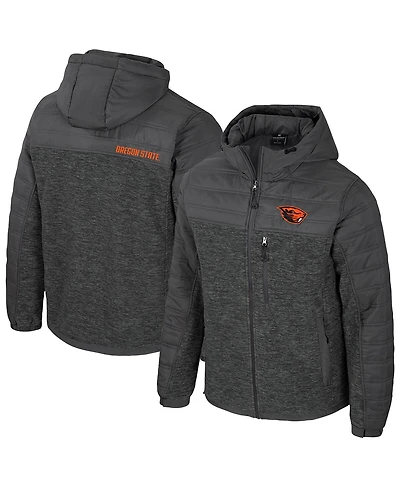 Colosseum Men's Charcoal Oregon State Beavers Nightman Full-Zip Hoodie Puffer Jacket