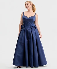 Macy's Exclusive Trendy Plus Satin Sweetheart-Neck Bow Gown