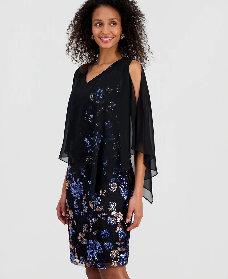 Sl Fashions Women's Sequined Chiffon-Overlay Dress