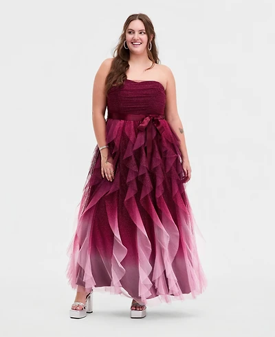 pear culture Trendy Plus Glitter Ombre Petal-Skirt Ball Gown