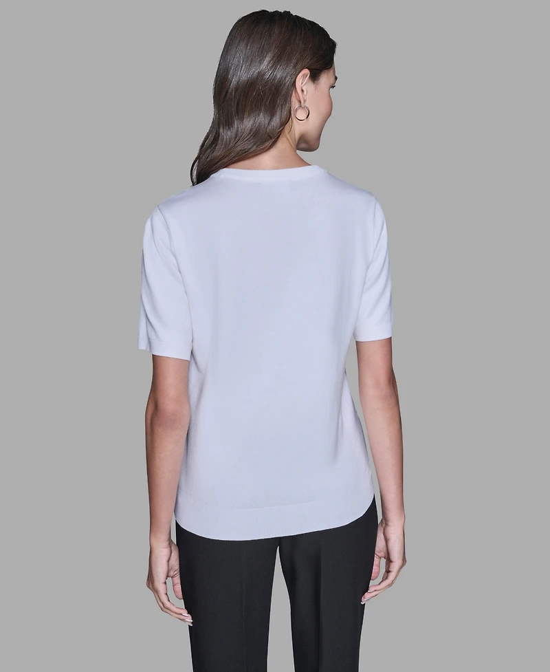 Karl Lagerfeld Paris Women's Short-Sleeve Printed Sweater