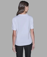 Karl Lagerfeld Paris Women's Short-Sleeve Printed Sweater