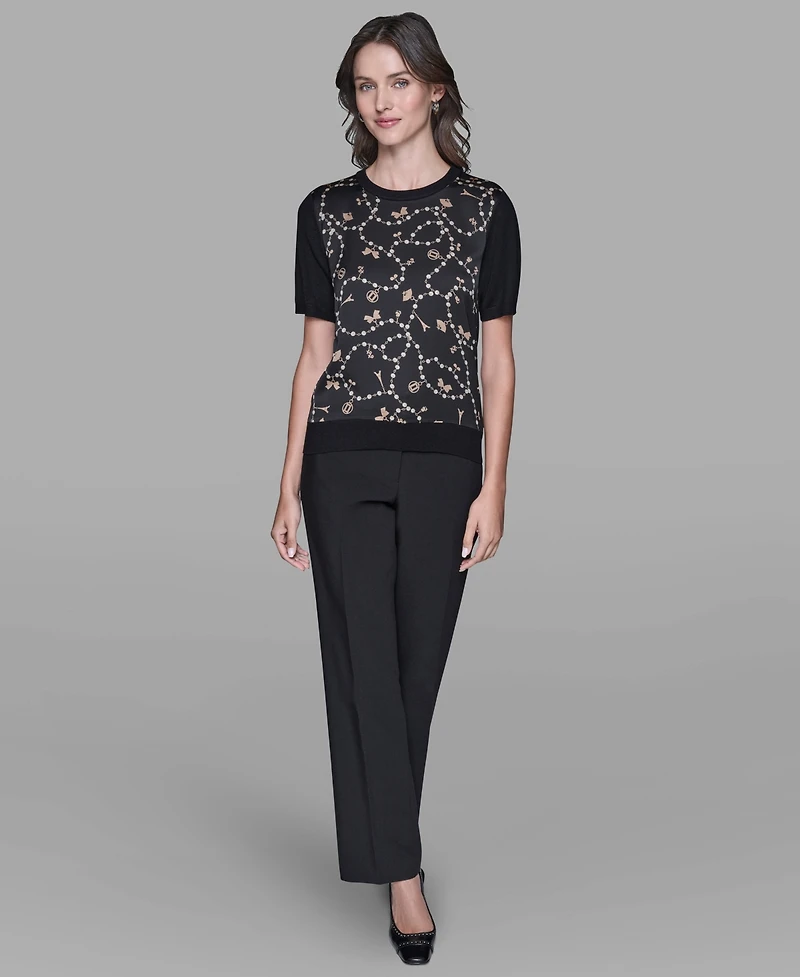 Karl Lagerfeld Paris Women's Short-Sleeve Printed Sweater