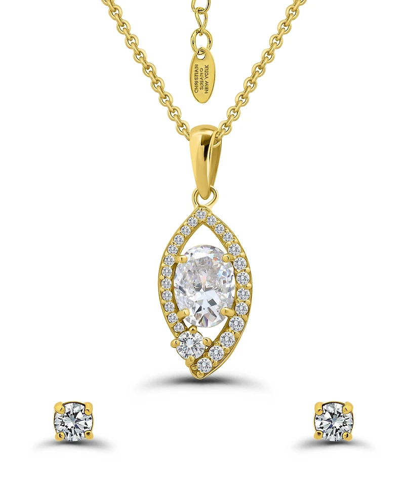 Christian Siriano New York Gold Plated Cubic Zirconia Halo Pendant Necklace and Earrings Set