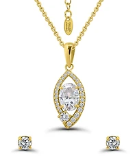 Christian Siriano New York Gold Plated Cubic Zirconia Halo Pendant Necklace and Earrings Set