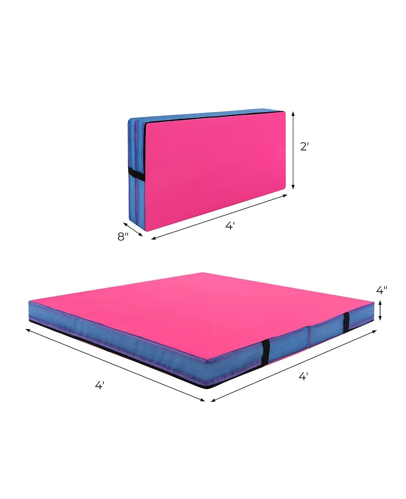Sugift 4ft x 4ft x 4in Bi-Folding Gymnastic Tumbling Mat with Handles and Cover-Pink