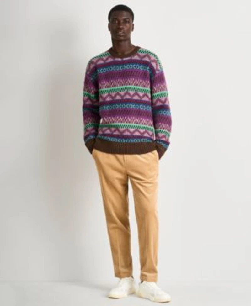 Scotch Soda Mens Drop Shoulder Long Sleeve Sweater Paired With Loose Tapered Corduroy Joggers