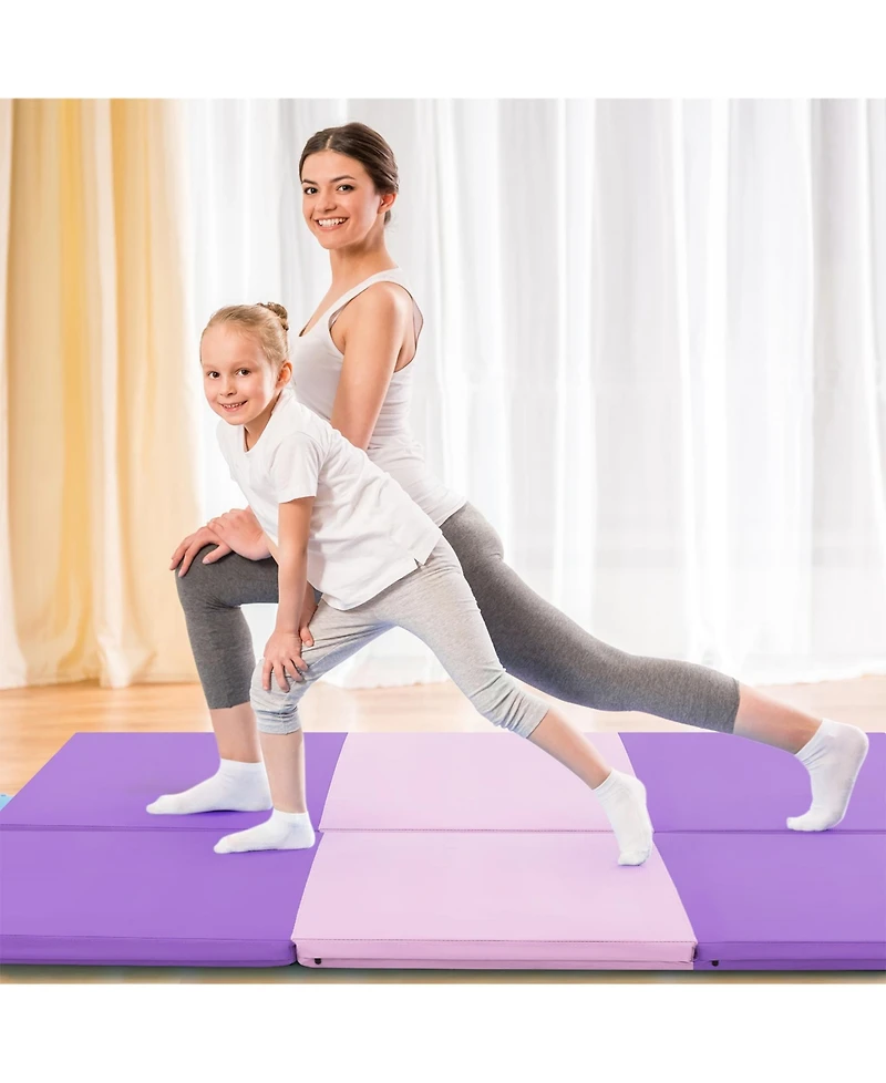 Sugift 6 x 2 Ft Tri-Fold Gym Mat with Handles and Removable Zippered Cover-Pink & Purple