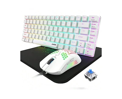 Risokeys 2-Pc Mechanical Gaming Combo – 82-Key Backlit Keyboard with Purple Switches, 65G Honeycomb Mouse with 12000 Dpi