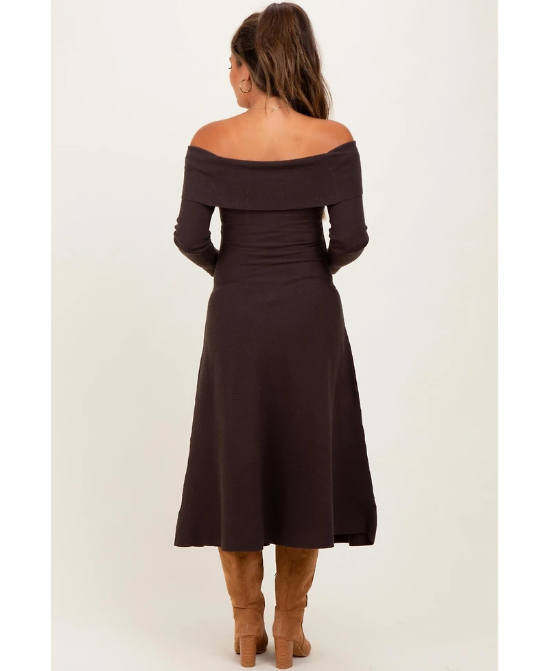 Pinkblush Maternity Brown Off Shoulder Sweater Midi Dress