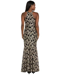 R & M Richards Women's Long Lace Scalloped Bodice Dress