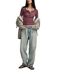 Lucky Brand Women's Crewneck Long-Sleeve Rib Henley Top