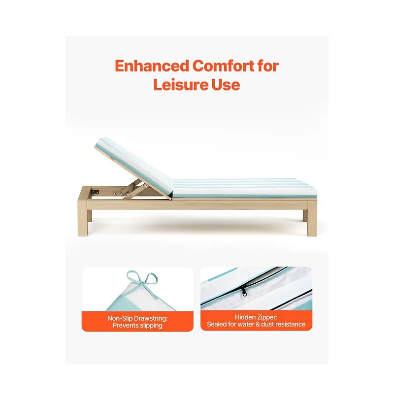 Slickblue Set of 2 Outdoor Chaise Lounge Chair Cushions 80 x 26" Waterproof and Thick