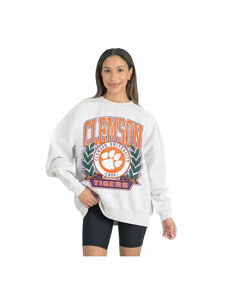 Gameday Couture Women's Gray Clemson Tigers Premium Fleece Drop Shoulder Oversized Pullover Sweatshirt