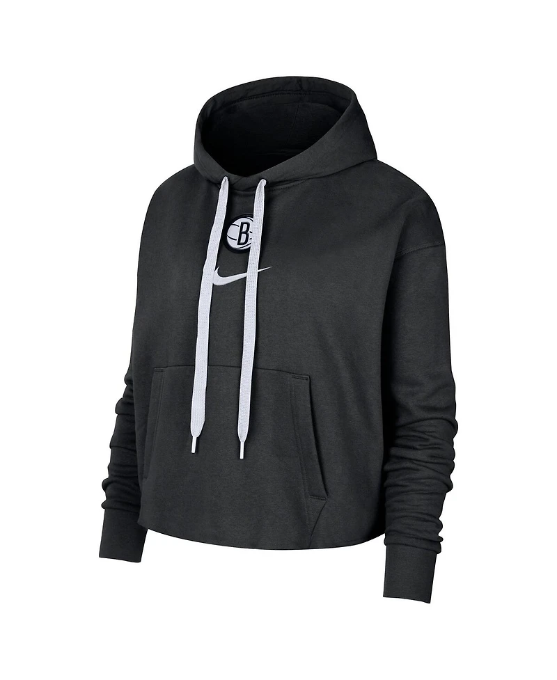 Nike Women's Black Brooklyn Nets Courtside Cropped Pullover Hoodie