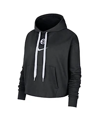 Nike Women's Black Brooklyn Nets Courtside Cropped Pullover Hoodie