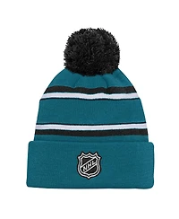 Outerstuff Big Boys and Girls San Jose Sharks Teal Jacquard Cuffed Knit with Pom Hat