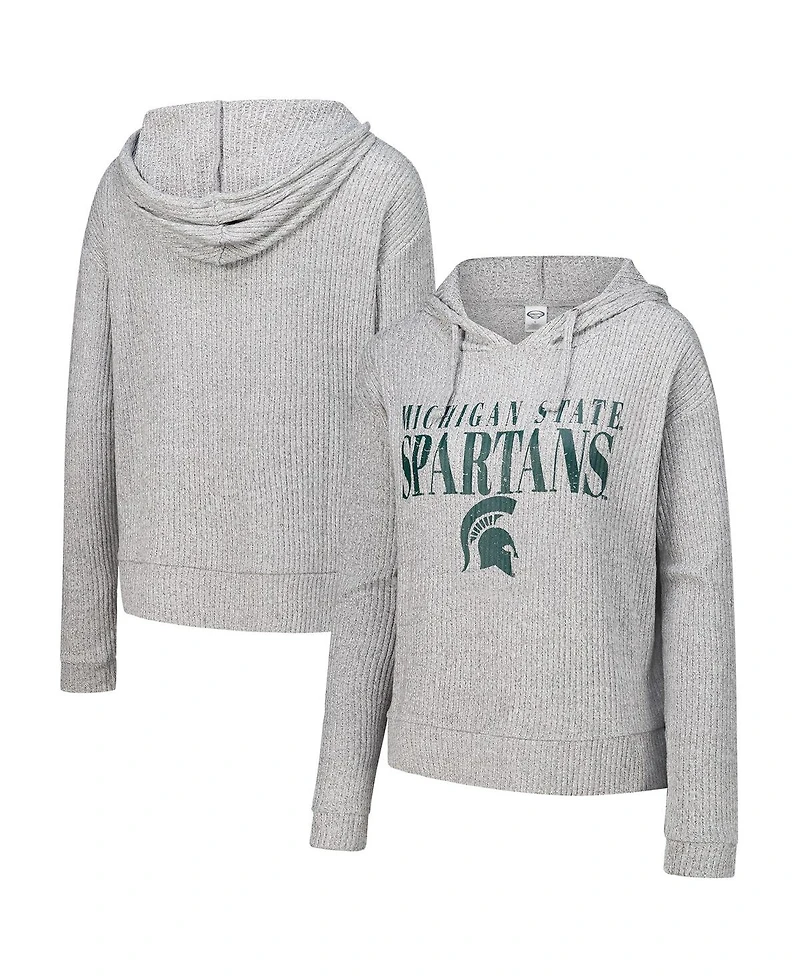 Concepts Sport Women's Heather Gray Michigan State Spartans Juniper Soft Modest Cropped Long Sleeve Hoodie Top