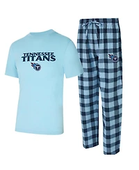 Concepts Sport Men's 2-Piece Light Blue/Navy Tennessee Titans Avondale T-Shirt and Flannel Pants Set