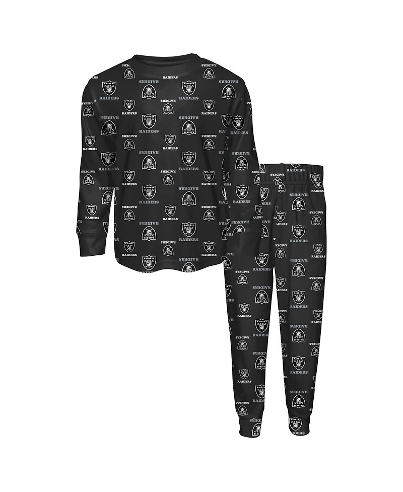 Outerstuff Toddler 2-Piece Black Las Vegas Raiders All-Over-Print Long Sleeve T-Shirt and Pants Sleep Set