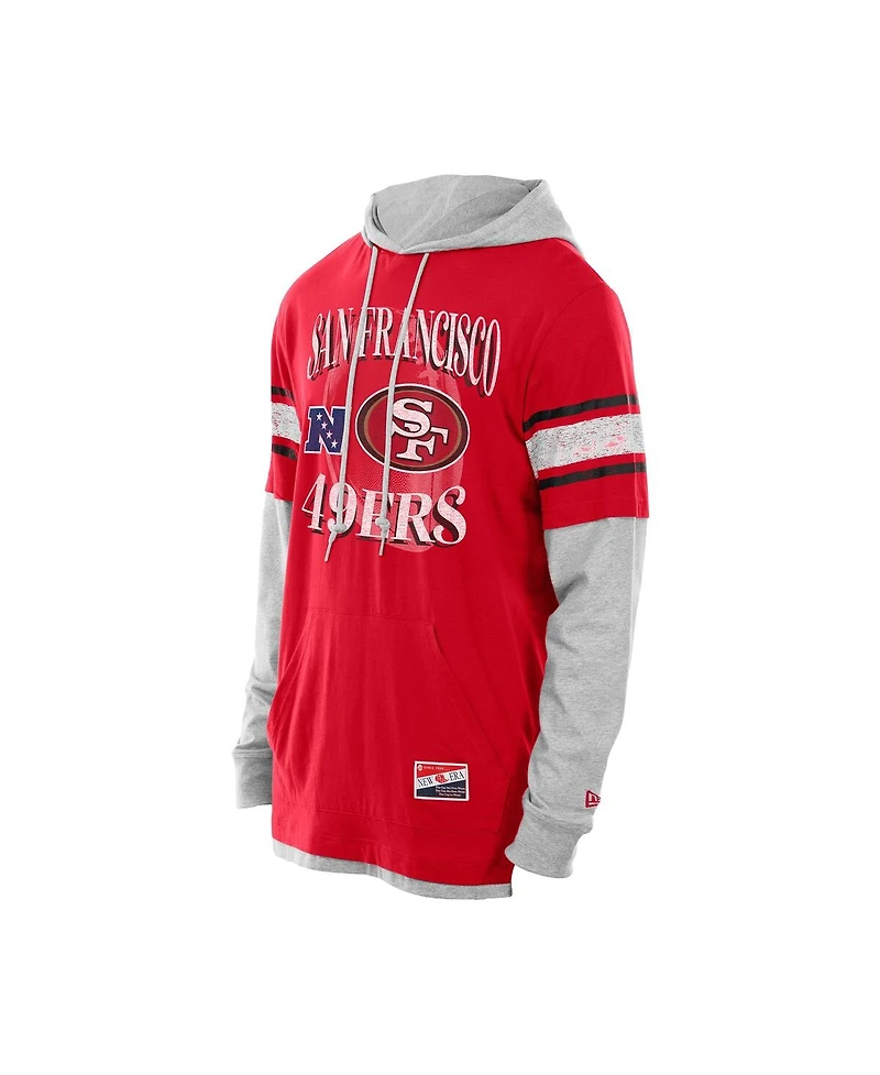 New Era Men's Scarlet San Francisco 49ers Twofer Layered Long Sleeve Hoodie T-Shirt