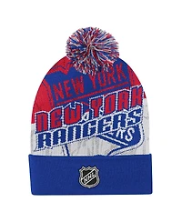 Outerstuff Big Boys and Girls Royal New York Rangers New Edge Cuffed Knit with Pom Hat