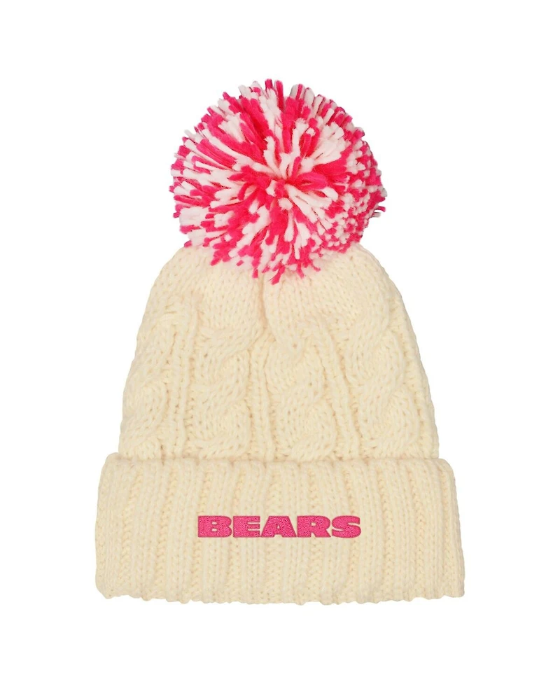 Outerstuff Girls White Chicago Bears Cable Cuffed Knit with Pom Hat