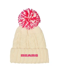 Outerstuff Girls White Chicago Bears Cable Cuffed Knit with Pom Hat