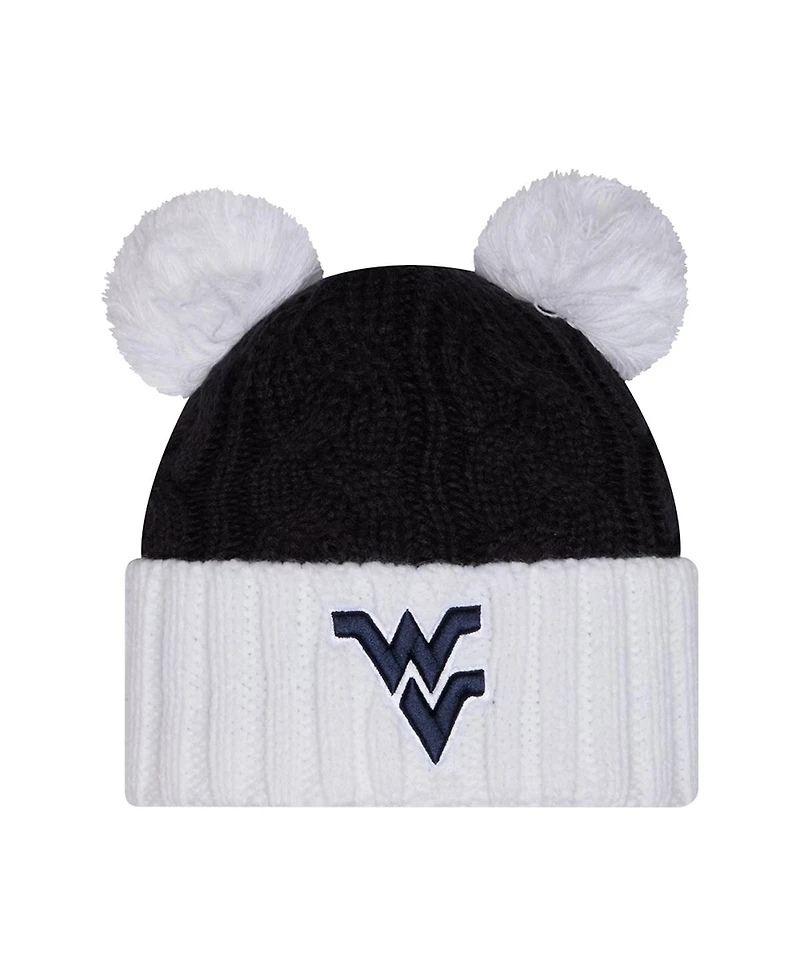 New Era Women's Black West Virginia Mountaineers Tonal Cuffed Knit with Double Poms Hat