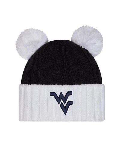 New Era Women's Black West Virginia Mountaineers Tonal Cuffed Knit with Double Poms Hat