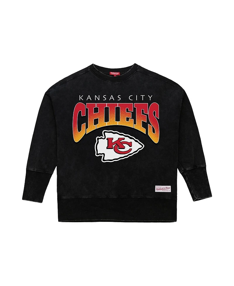 Mitchell & Ness Women's Black Kansas City Chiefs Delineate Mineral Wash Crewneck Sweatshirt