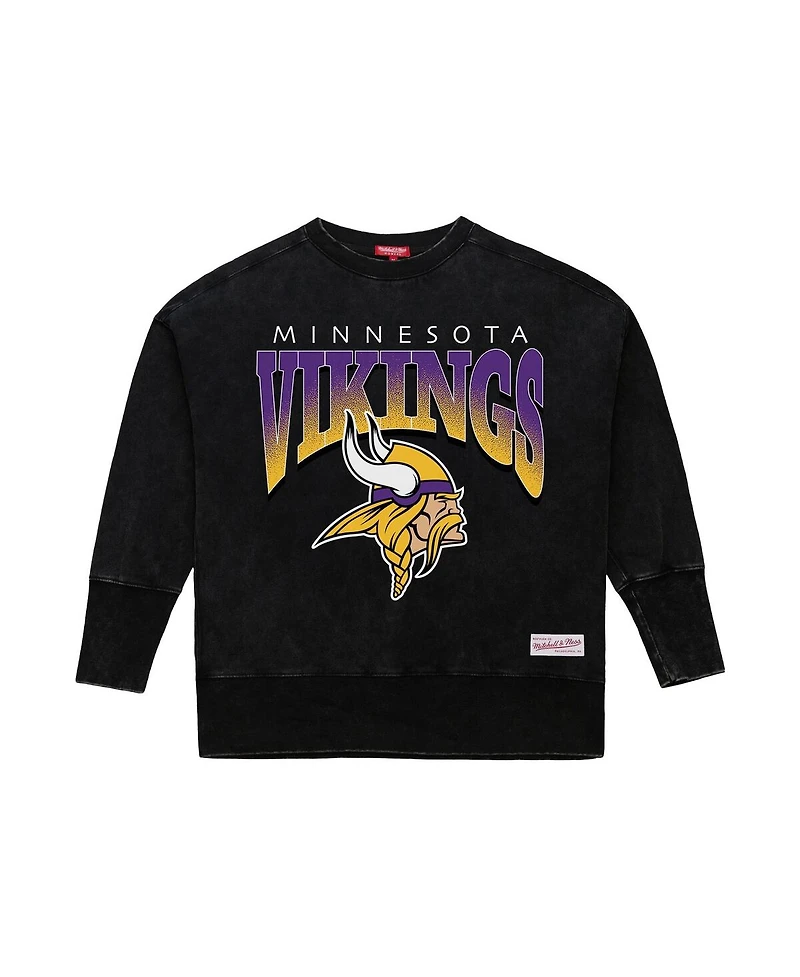Mitchell & Ness Women's Black Minnesota Vikings Delineate Mineral Wash Crewneck Sweatshirt