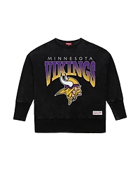 Mitchell & Ness Women's Black Minnesota Vikings Delineate Mineral Wash Crewneck Sweatshirt