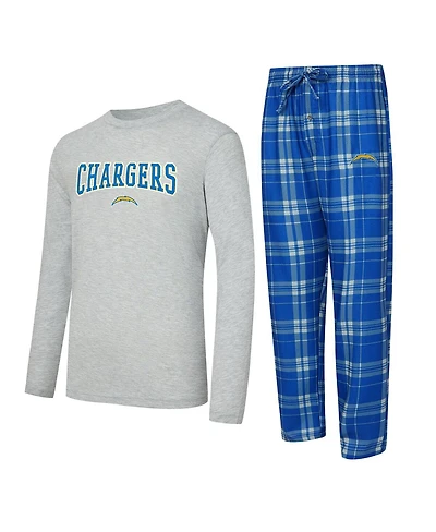 Concepts Sport Men's 2-Piece Powder Blue/Gray Los Angeles Chargers Regulate Long Sleeve T-Shirt and Plaid Pant Set