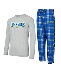 Concepts Sport Men's 2-Piece Powder Blue/Gray Los Angeles Chargers Regulate Long Sleeve T-Shirt and Plaid Pant Set