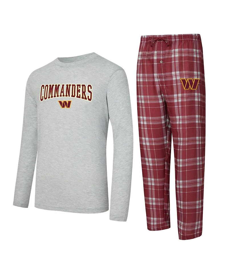 Concepts Sport Men's 2-Piece Burgundy/Gray Washington Commanders Regulate Long Sleeve T-Shirt and Plaid Pant Set