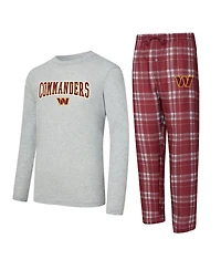 Concepts Sport Men's 2-Piece Burgundy/Gray Washington Commanders Regulate Long Sleeve T-Shirt and Plaid Pant Set